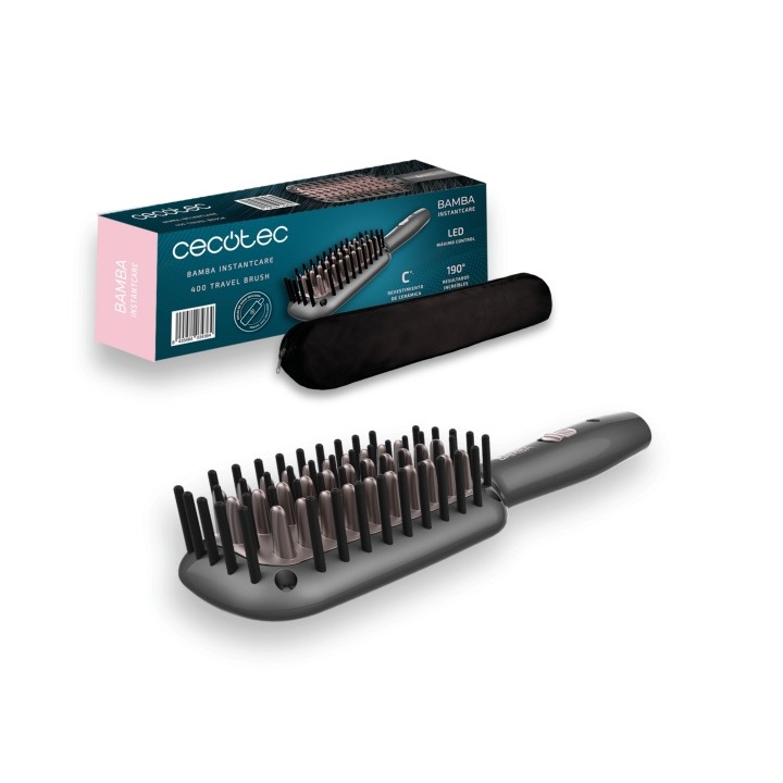 Cecotec Bamba InstantCare 400 Travel Brush Cepillo Alisador - Calentamiento en 90 Segundos - Temperatura Maxima 190º - Indicador