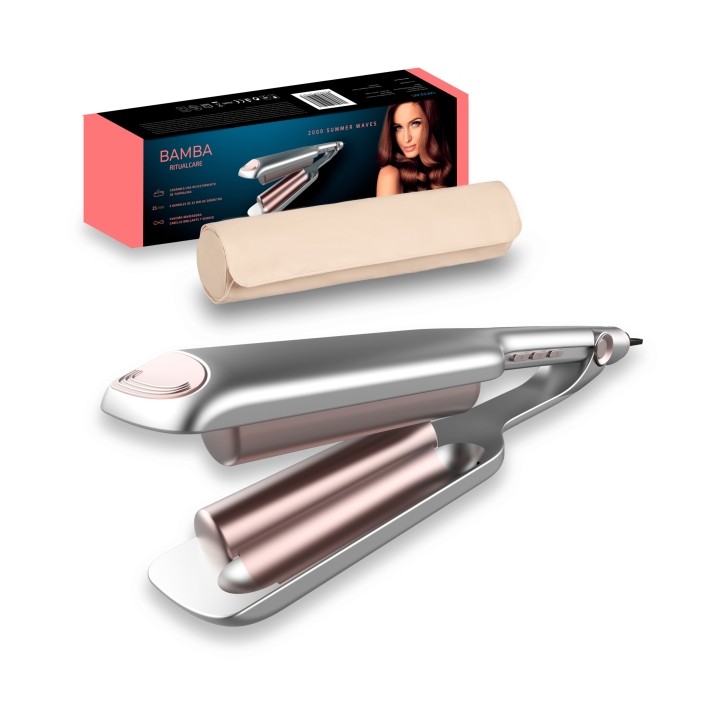 Cecotec Bamba RitualCare 2000 Summer Waves Plancha de Pelo para Ondas - Temperatura Regulable - Funcion Ionizadora - Punta Fria