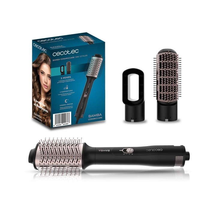 Cecotec Bamba CeramicCare Cepillo Alisador 3 en 1 - 1200W - Revestimiento Ceramico - 6 Ajustes de Temperatura y Velocidad - Func