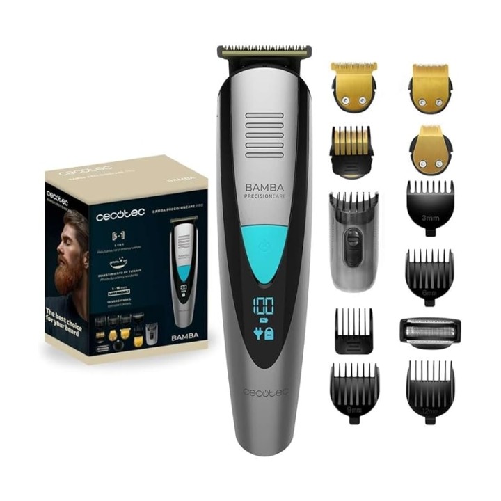 Cecotec Bamba PrecisionCare Trimmer Afeitadora Recortadora 5 en 1 - IPX7 - Cuchillas de Titanio - Bateria 500mAh - Uso Inalambri