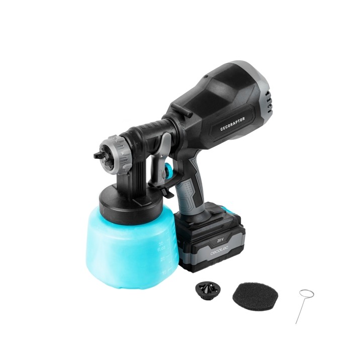 Cecotec CecoRaptor Color 4020 Ultra Pistola para Pintar Inalambrica - 65W - 700ml/min - Bateria 4Ah 20V - Deposito de 1L - Inclu