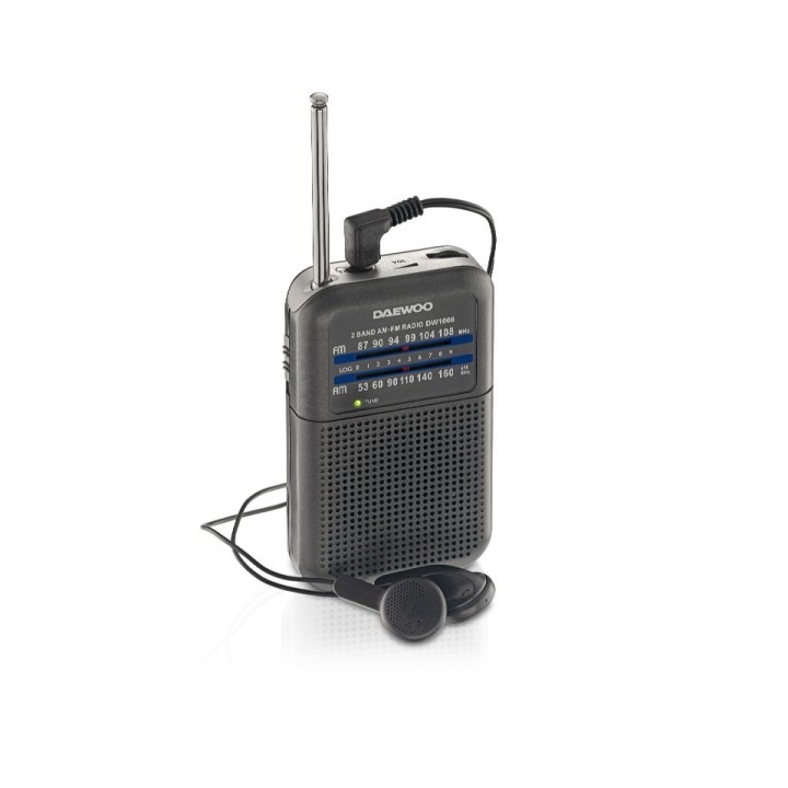 Daewoo DW1008 Radio Portatil AM/FM - Antena Telescopica y Sintonizacion Analogica Precisa - Altavoz Integrado - Salida Auricular