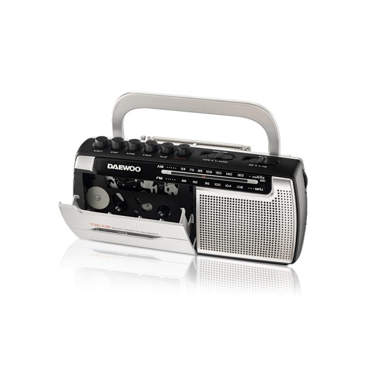 Daewoo Radio Grabadora Cassette AM/FM - Alimentacion a Pilas - Jack 3.5mm - Microfono Integrado - Altavoz Integrado - Asa de Tra