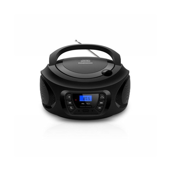 Daewoo Radio CD - USB - Jack 3.5mm - Bluetooth - Sintonizacion Automatica - Asa de Transporte - Pantalla LCD - Color Negro y Azu