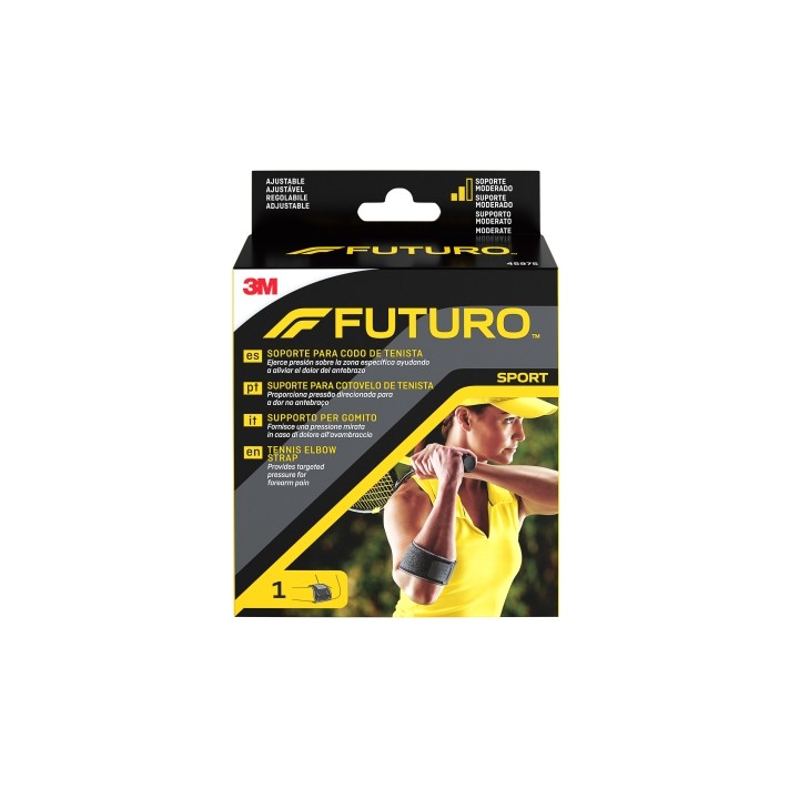 Futuro Sport Soporte Codo de Tenista - Ajustable (17.8 - 35.6cm) - Transpirable - Aisla la Humedad - Color Negro