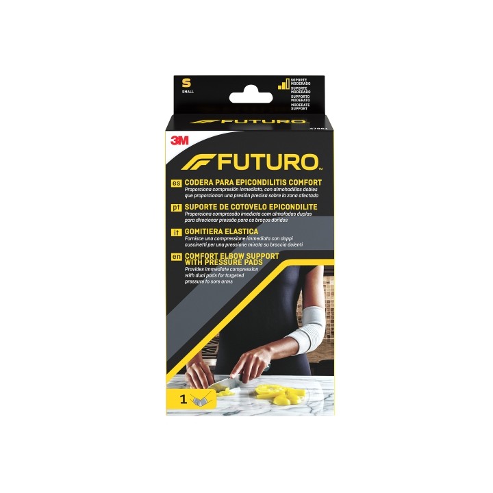 Futuro Comfort Codera para Epicondilitis - Talla S (22.9 - 25.4cm) - Transpirable - Elastico - Anatomico - Color Gris