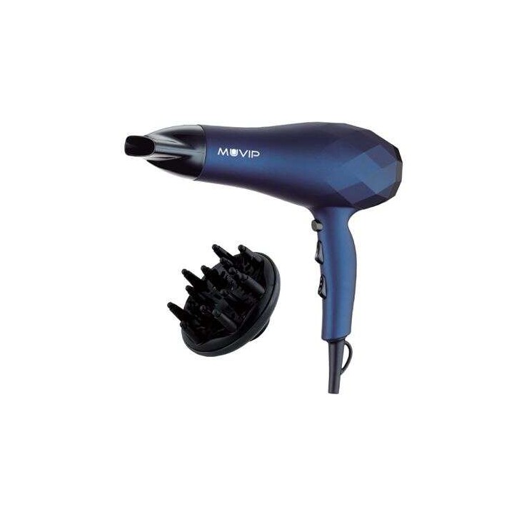 Muvip Secador de Pelo 2200W - 2 Velocidades - 3 Temperaturas de Secado - Gran Difusor de Aire - Color Azul