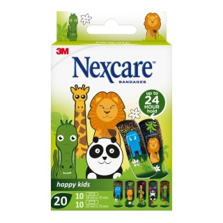 Nexcare Happy Kids Animals Pack de 20 Apositos Surtidos - Transpirables - para Pieles Delicadas - Color Estampado Infantil