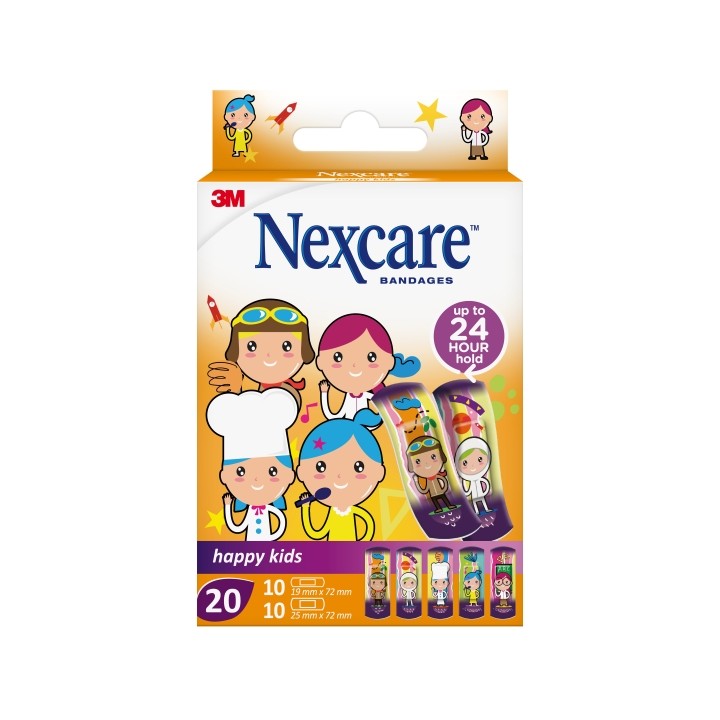 Nexcare Happy Kids Professions Pack de 20 Apositos Surtidos - Transpirables - para Pieles Delicadas - Color Estampado Infantil