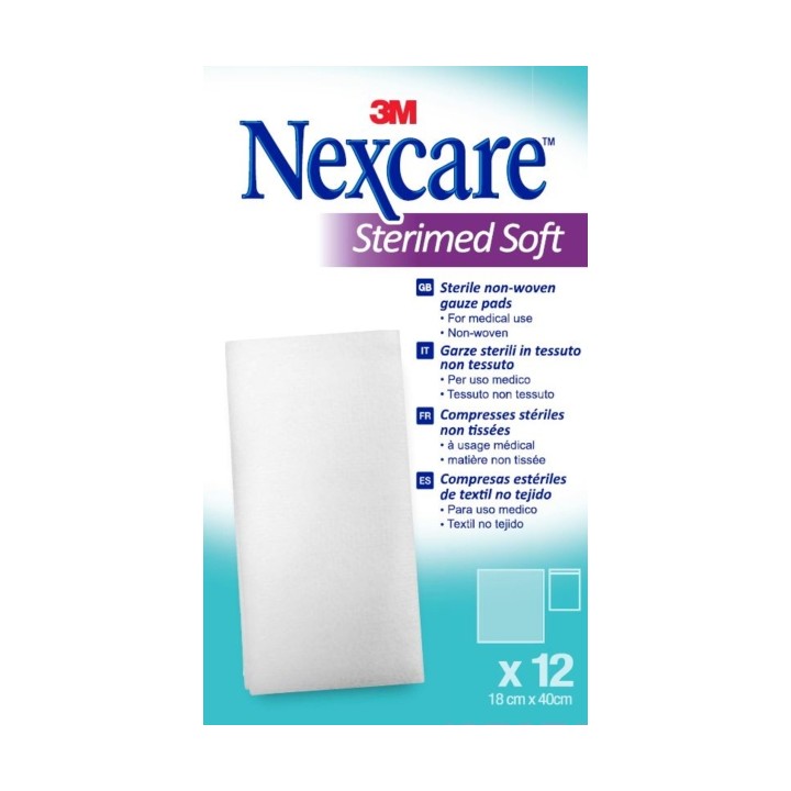 Nexcare Sterimed Pack de 12 Compresas de Gasa No Tejida - 18x40cm - Esteril - Transpirables - Color Blanco