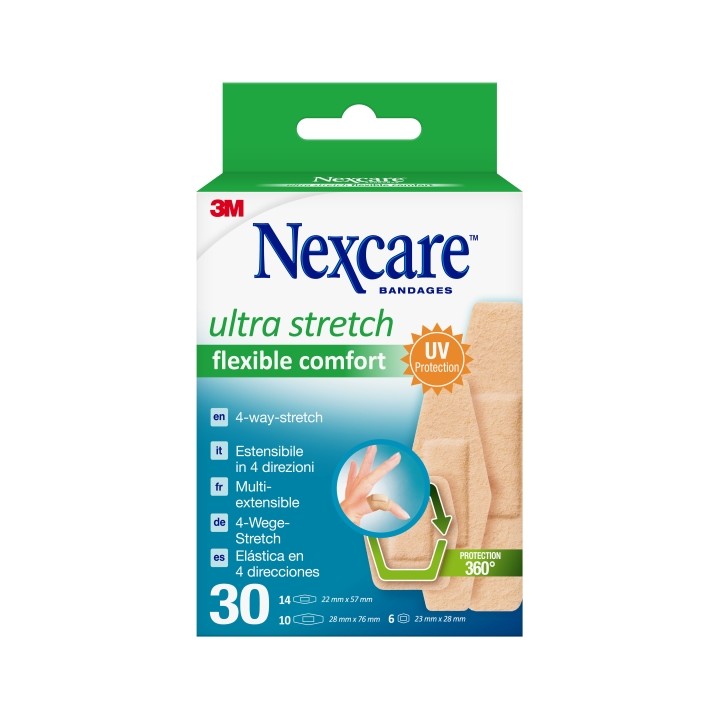 Nexcare Flexible Comfort Ultra Stretch Pack de 30 Apositos Surtidos - Transpirable - Elastico - Color Piel