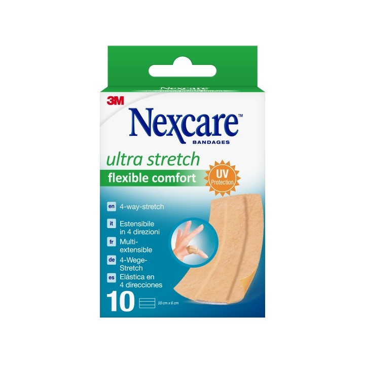 Nexcare Flexible Comfort Finger Pack de 10 Apositos para Heridas - 6x10cm - Elastico - Resistente al Agua - Color Piel