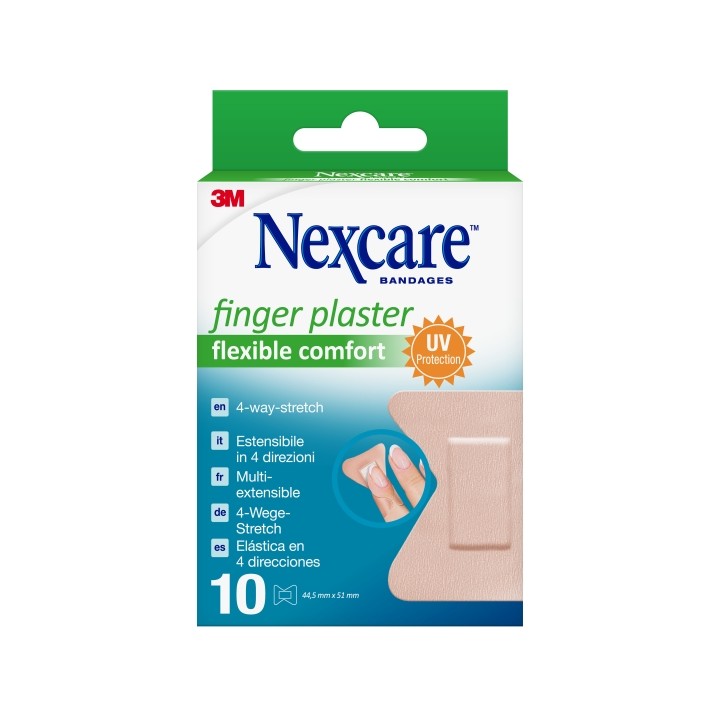 Nexcare Flexible Comfort Finger Pack de 10 Apositos para Heridas - 44.5x51mm - Transpirable - Elastico - Color Piel