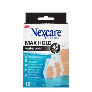Nexcare Max Hold Waterproof Pack de 12 Apositos Surtidos - Impermeable - Fijacion 48H - Transpirable - Color Transparente