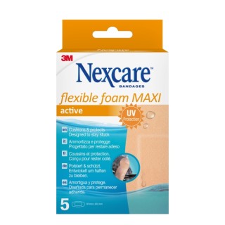 Nexcare Flexible Foam Maxi Active Pack de 5 Apositos para Heridas - 50x101mm - Flexibles - Transpirable - Resistente al Agua - C