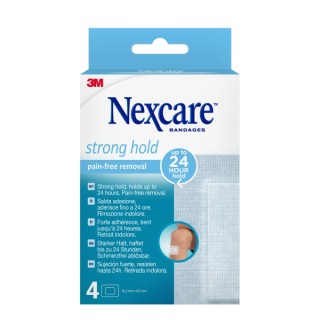 Nexcare Strong Hold Pack de 4 Apositos para Heridas - 76.2x101mm - Retirada Sin Dolor - Transpirables - Reposicionables - Color