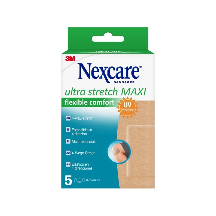 Nexcare Ultra Stretch Maxi Pack de 5 Apositos para Heridas - 50x101mm - Elastico - Transpirable - Color Piel