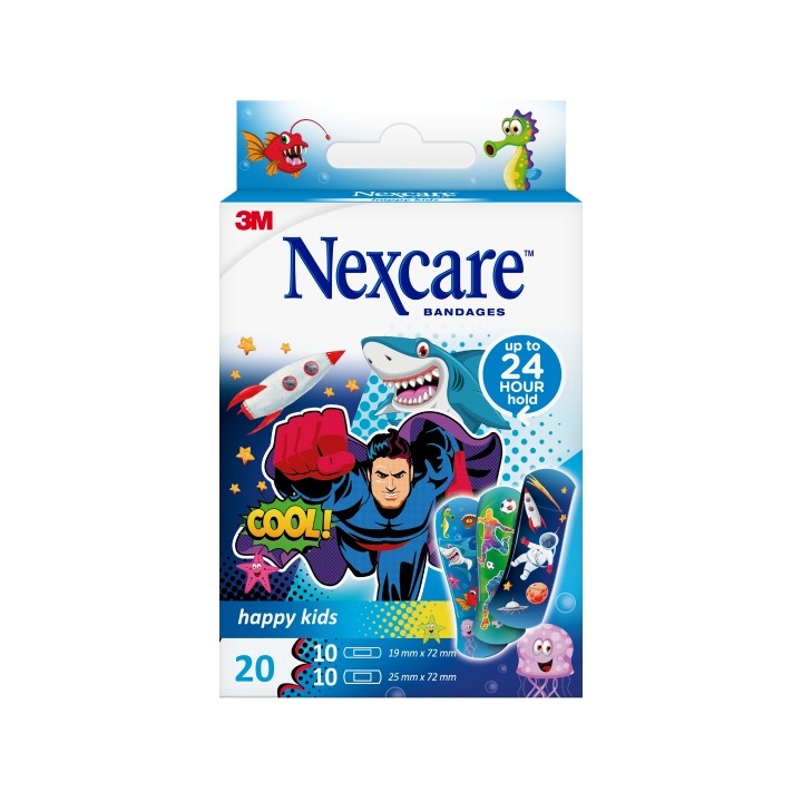 Nexcare Happy Kids Cool Pack de 20 Apositos Surtidos - Transpirables - para Pieles Delicadas - Color Estampado Infantil