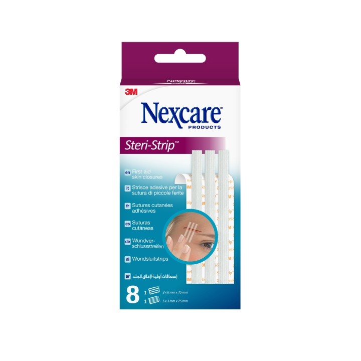 Nexcare Steri-Strip Pack de 8 Suturas Cutaneas Surtidas - Adhesivas - Transpirable - Color Blanco