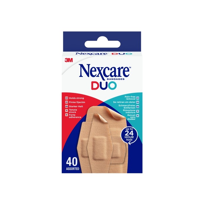 Nexcare Duo Pack de 40 Apositos Surtidos - Retirada Sin Dolor - Transpirables - Resistente al Agua - Color Piel