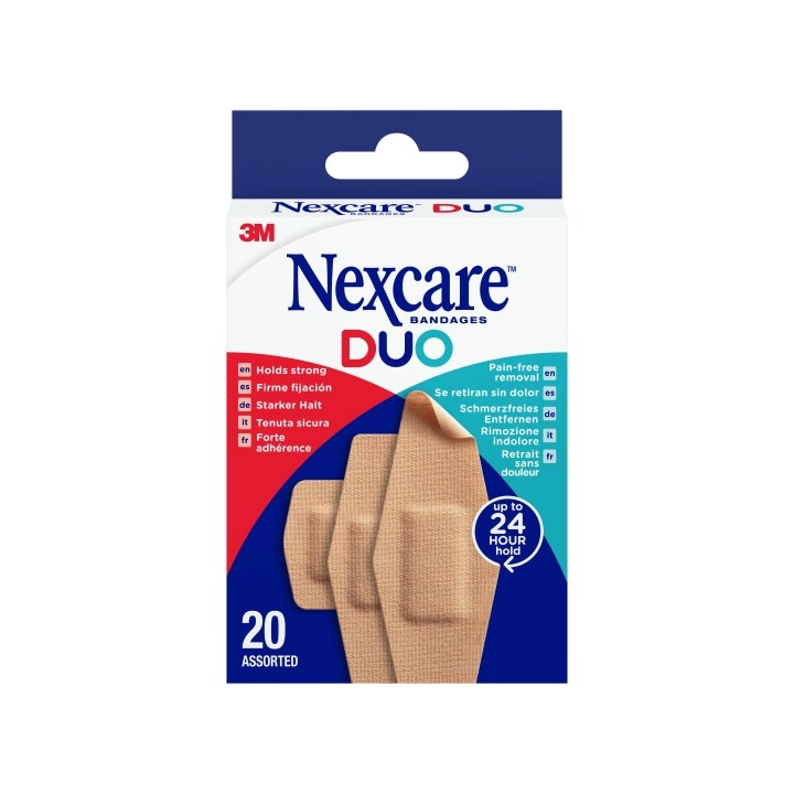 Nexcare Duo Pack de 20 Apositos Surtidos - Retirada Sin Dolor - Resistente al Agua - Transpirables - Color Piel