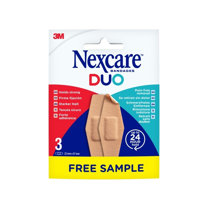 Nexcare Duo Pack de 3 Apositos para Heridas - Paquete de Muestra - 22x57mm - Color Piel