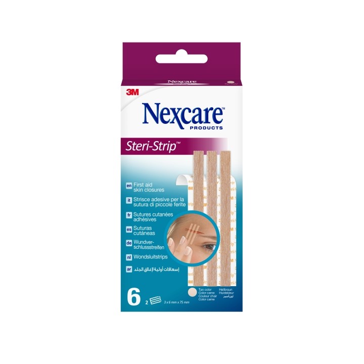 Nexcare Steri-Strip Pack de 6 Suturas Cutaneas - 6x75mm - Adhesivas - Transpirable - Color Piel