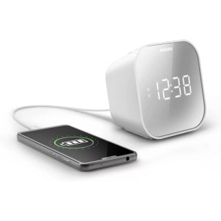 Philips Radio Reloj Despertador FM con Cargador USB - Pantalla LED con Acabado Espejo - Temporizador - Funcion de Repeticion - 1