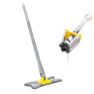 Innovagoods Twop Fregona de Microfibra Autoescurrible Tipo X - Multifuncion - Facil Limpieza - 38x142x18cm - Color Amarillo y Gr