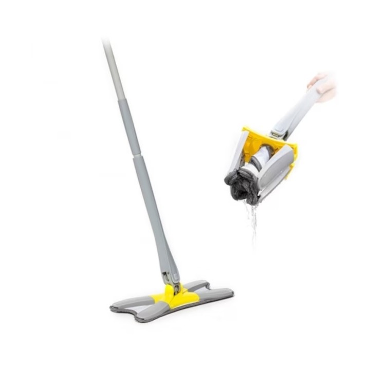 Innovagoods Twop Fregona de Microfibra Autoescurrible Tipo X - Multifuncion - Facil Limpieza - 38x142x18cm - Color Amarillo y Gr