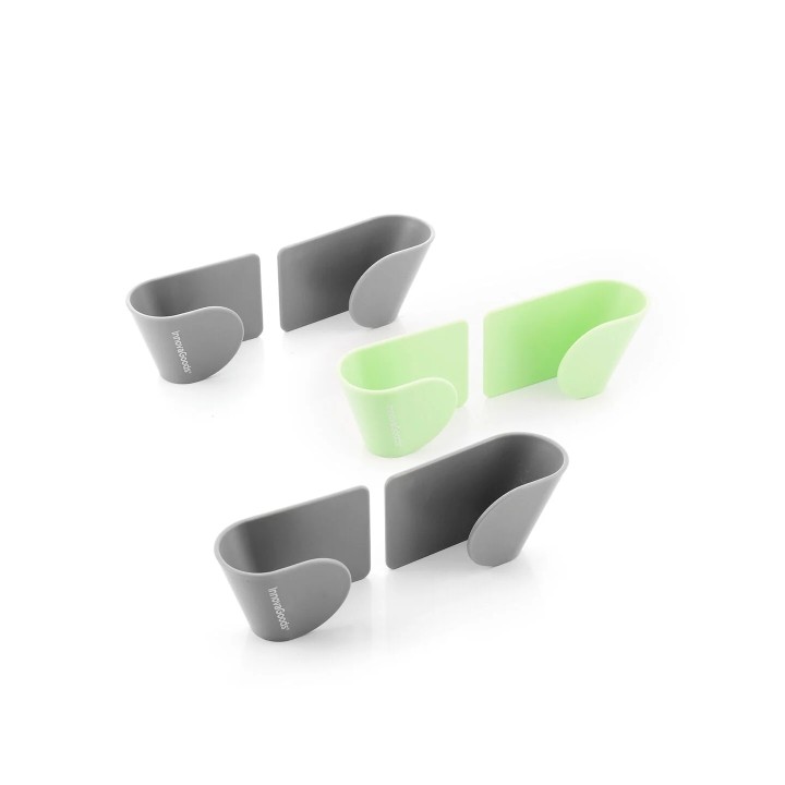 Innovagoods Smarack Pack de 6 Soportes Adhesivos para Cocina - Adhesivo Nano PU Gel - 8.5x5x4.5cm - Color Gris y Verde