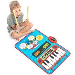 Innovagoods Beats'n'Tunes Tapete Musical 2 en 1 - Teclado con 4 Instrumentos - Bateria con Tambores y Platillos - Antideslizante