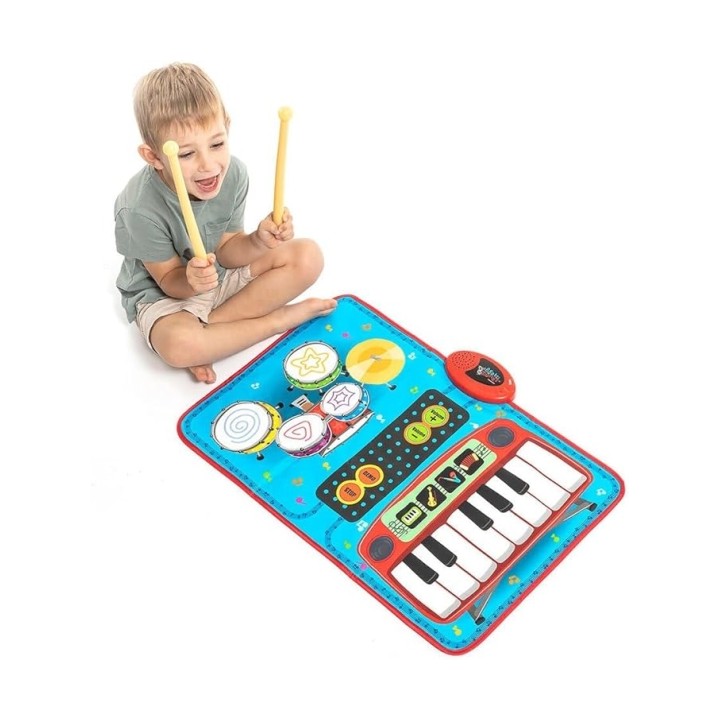 Innovagoods Beats'n'Tunes Tapete Musical 2 en 1 - Teclado con 4 Instrumentos - Bateria con Tambores y Platillos - Antideslizante