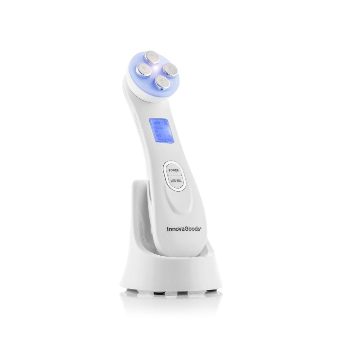 Innovagoods Wace Masajeador Facial - Bateria 600mAh - Radiofrecuencia - Fototerapia - Electroestimulacion - Pantalla LED - Recar