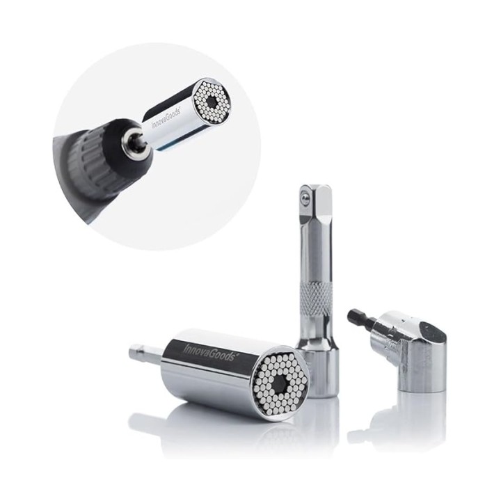Innovagoods Uniscrew Llave de Vaso Universal - Incluye Accesorios - Multifuncion - Tornilleria Entre 7-19mm - 2.5x5cm - Color Pl