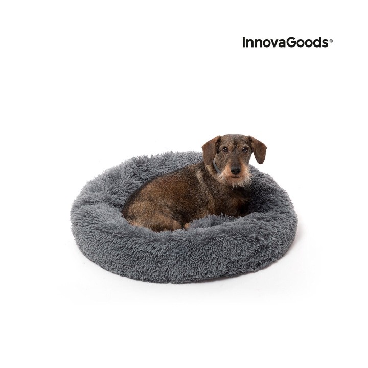 Innovagoods Bepess Cama Antiestres Redonda para Mascotas - Diametro 60cm - Borde Elevado - Antideslizante - Color Gris