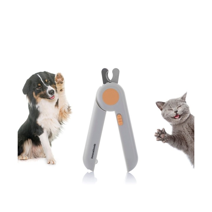 Innovagoods Clipet Cortauñas para Mascotas - Luz LED - Ergonomico - Incluye Lima - Facil de Limpiar - Pilas Incluidas - 7x15x2cm