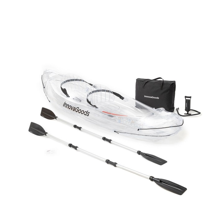 Innovagoods Kayak Inflable para 2 Personas - Bomba Manual - Soporta hasta 180kg - Incluye Accesorios - Bolsa de Transporte - 2 R