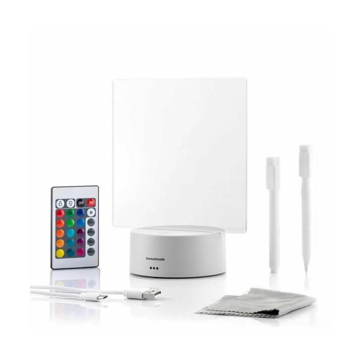 Innovagoods Lemo Tablero de Notas y Mensajes LED - Incluye Cable USB - RGB de Intesidad Regulable - Mando a Distancia - 15x19x9.