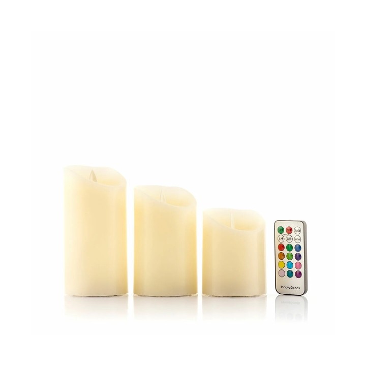 Innovagoods Lendles Pack de 3 Velas LED Multicolor - Mando a Distancia - Efecto Llama - Temporizador - Apagado Automatico - 7.5x