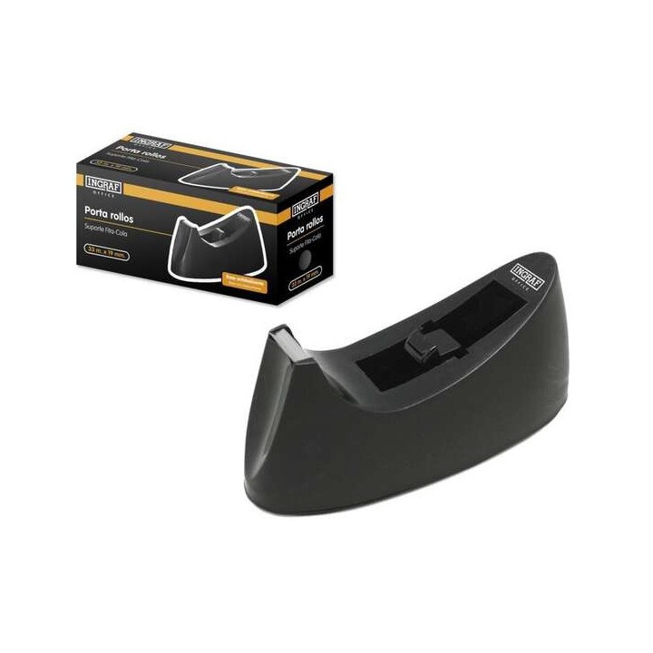 Ingraf Portarrollos de Sobremesa para Cintas Adhesivas de hasta 33m - Color Negro