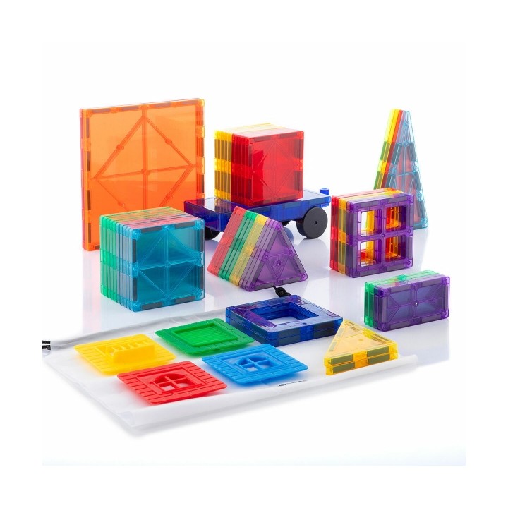 Innovagoods Juego de Bloques Magneticos 3D - 57 Piezas - Colores Translucidos - Bolsa de Transporte - Multicolor