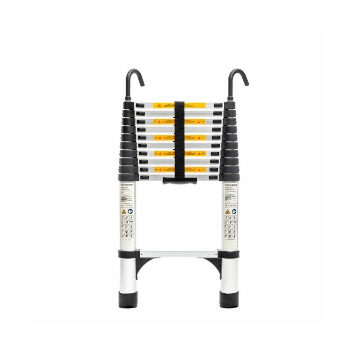 Innovagoods Ladescop32 Escalera Telescopica hasta 3.2m - Bloqueo de Seguridad - Soporta hasta 150kg - 2 Ganchos Extraibles - Ant