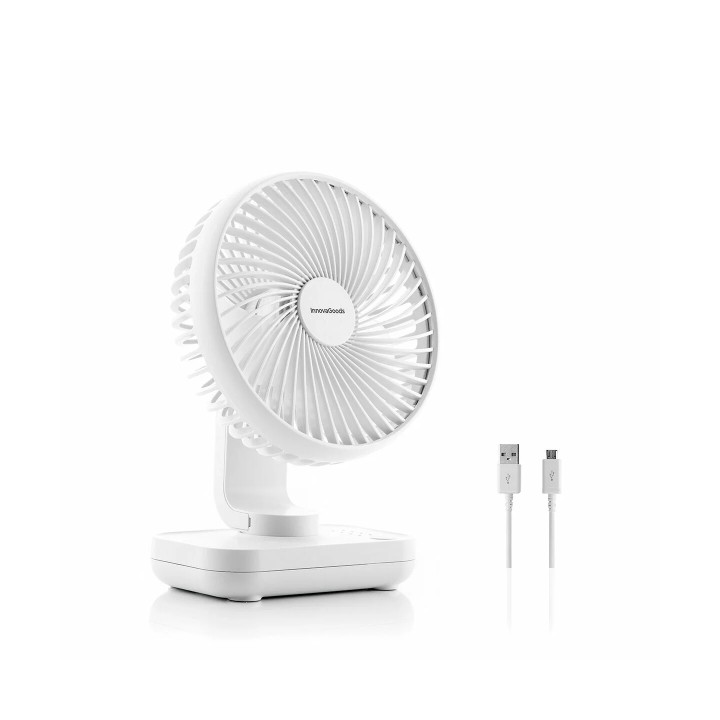 Innovagoods Fanrec Ventilador de Escritorio - Autonomia hasta 13h - Silencioso 40dB - 4 Velocidades - Bateria 3600mAh - Recargab