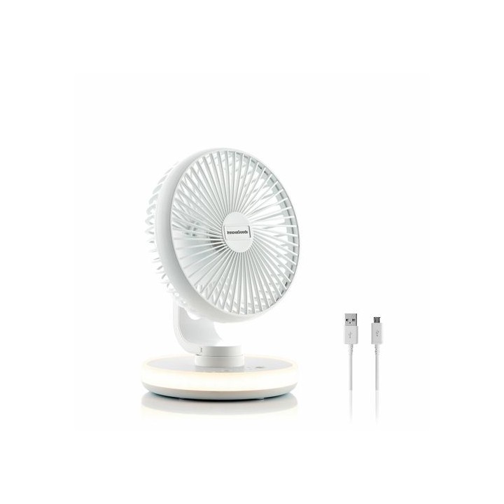 Innovagoods FanLed Ventilador de Escritorio Recargable - Autonomia hasta 11h - 40dB - 4 Velocidades - Bateria 4000mAh - Luz LED