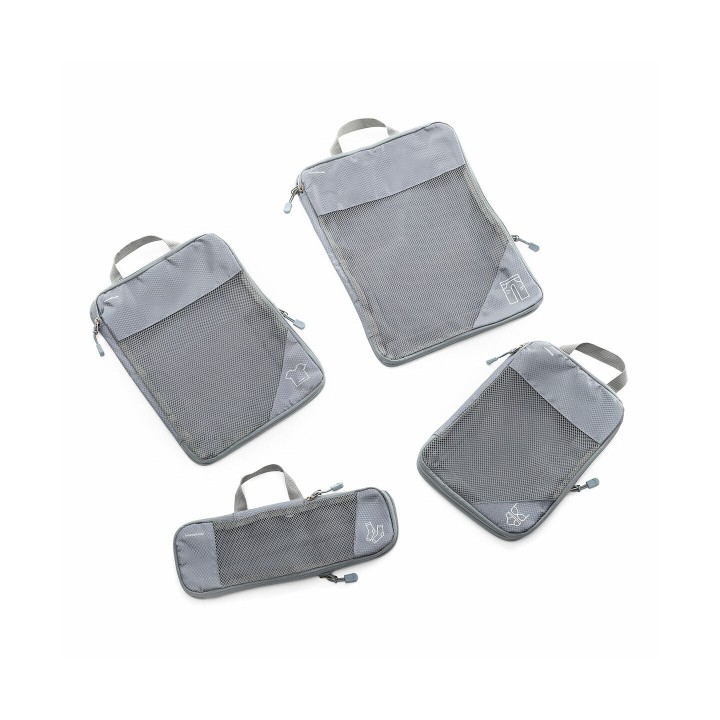 Innovagoods Compakube Pack de 4 Bolsas Organizadoras de Compresion para Maletas - Transpirable - Doble Cremallera - Varios Forma