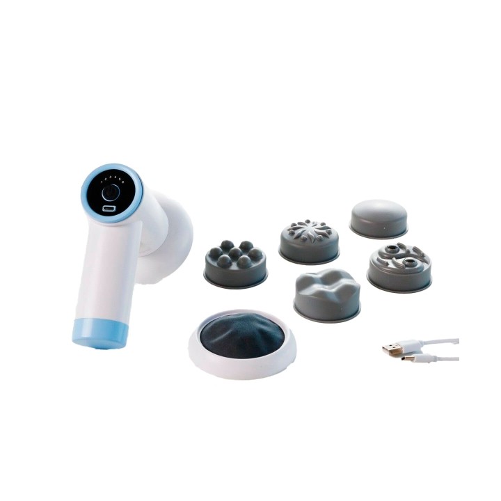 Innovagoods CellyGun Pistola Masajeadora Anticelulitica Recargable 6 en 1 - 5 Cabezales Intercambiables - 6 Niveles de Intensida