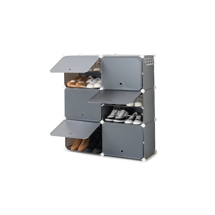 Innovagoods Grevoux Zapatero Modular para 20 Pares - 6 Modulos - Perchero Metalico Lateral - Orificios de Ventilacion - 84x96x32