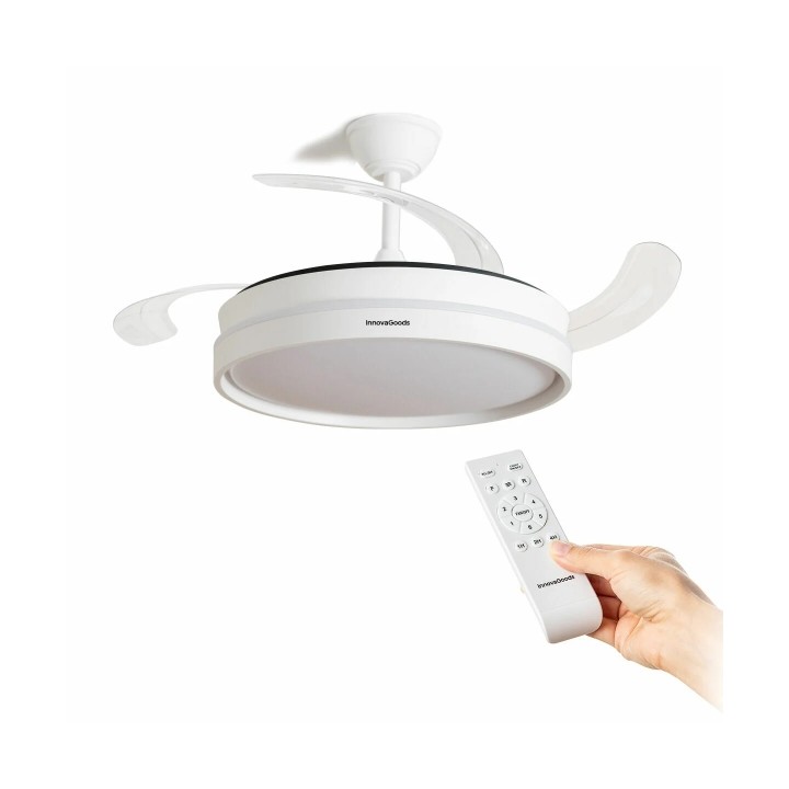 Innovagoods Keteez Ventilador de Techo con 4 Aspas Retractiles - 72W - 6 Velocidades - Luz LED - Incluye Accesorios de Montaje -