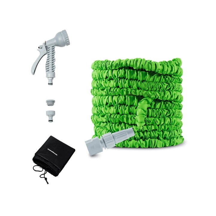 Innovagoods Hoxtend Manguera de Jardin Extensible 30m - Presion hasta 8bar - Incluye Accesorios - Color Verde y Gris